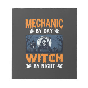 Halloween Mechaniker bei Tag, Hexe bei Nacht Notizblock