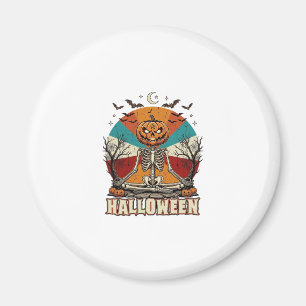 Halloween meditierender Kürbisskelett Retro-Sonne Magnet