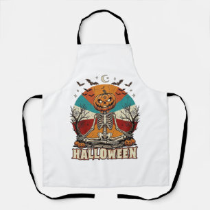 Halloween meditierender Kürbisskelett Retro-Sonne Schürze
