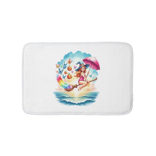 Halloween Meerjungfrau auf Broom Badematte (Vorderseite)