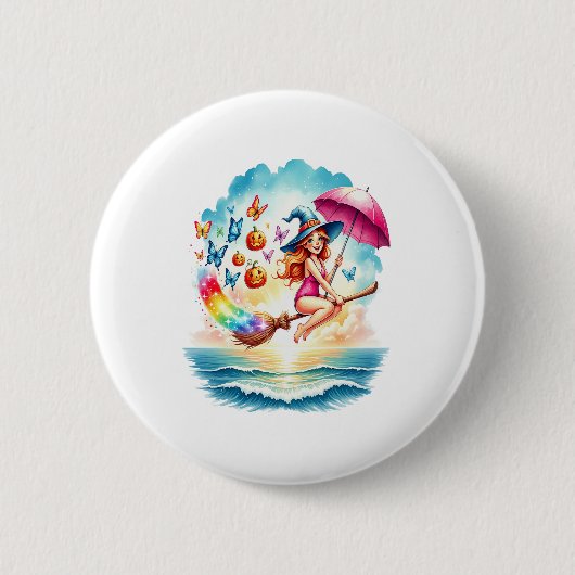 Halloween Meerjungfrau auf Broom Button (Vorderseite)