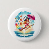 Halloween Meerjungfrau auf Broom Button (Vorderseite)