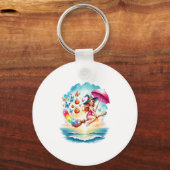 Halloween Meerjungfrau auf Broom Schlüsselanhänger (Vorderseite)