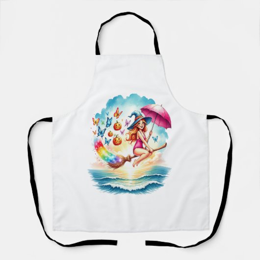 Halloween Meerjungfrau auf Broom Schürze (Vorderseite)