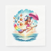 Halloween Meerjungfrau auf Broom Serviette (Vorderseite)