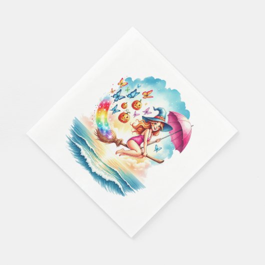 Halloween Meerjungfrau auf Broom Serviette (Ecke)