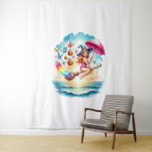 Halloween Meerjungfrau auf Broom Wandteppich (Beispiel)