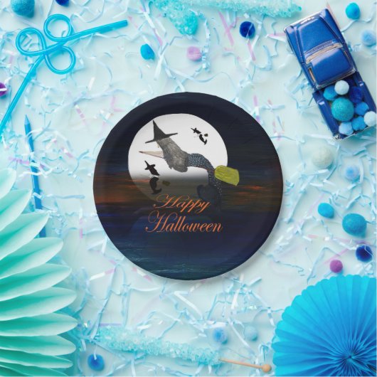 Halloween Meerjungfrau Hexe in Mondlicht-Tellern. Pappteller (Party)