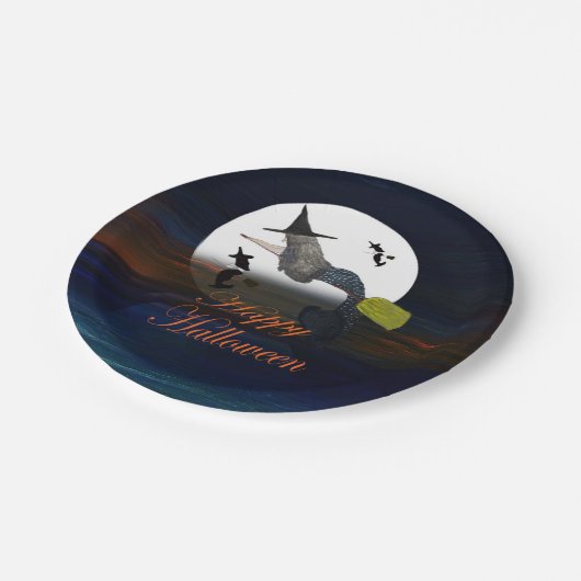 Halloween Meerjungfrau Hexe in Mondlicht-Tellern. Pappteller (Schrägansicht)