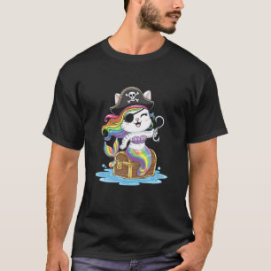 Halloween Meerjungfrau Pirat Katze Niedlich Lustig T-Shirt