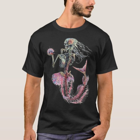 Halloween Meerjungfrau Skeleton Sugar Skull T-Shirt (Vorderseite)