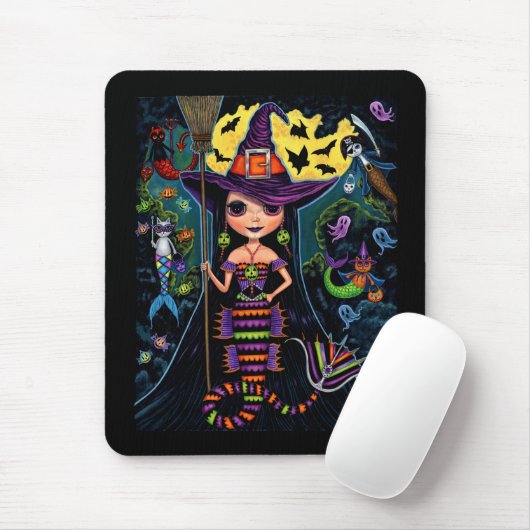 Halloween Mermaid Hexch Mercats Ghosts Pumpkins Mousepad (Mit Mouse)