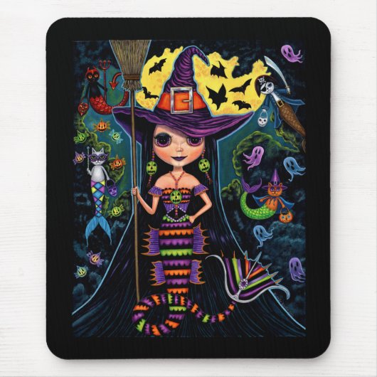 Halloween Mermaid Hexch Mercats Ghosts Pumpkins Mousepad (Vorne)