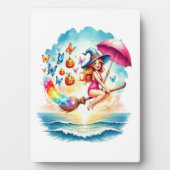 Halloween Mermaid Witch on Broom Fotoplatte (Vorderseite)