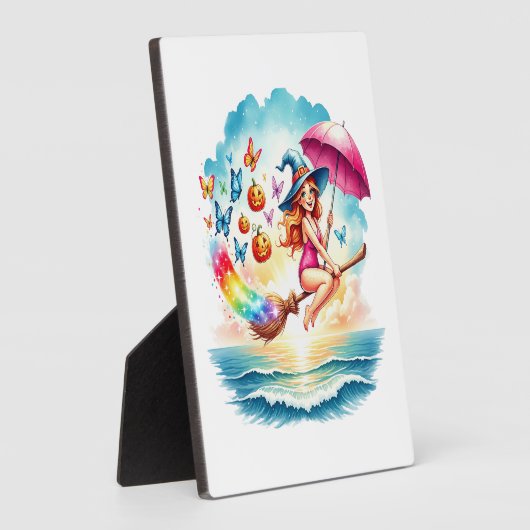 Halloween Mermaid Witch on Broom Fotoplatte (Seite)