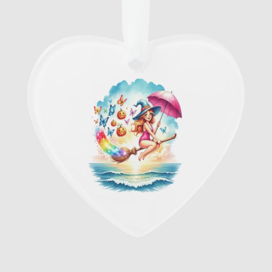 Halloween Mermaid Witch on Broom Ornament (Vorderseite)