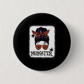 Halloween Messy Bun Leopard Pumpkin Momster Button (Vorderseite)