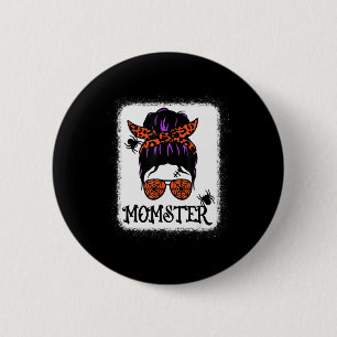 Halloween Messy Bun Leopard Pumpkin Momster Button