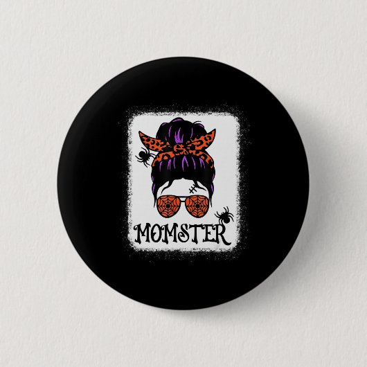 Halloween Messy Bun Leopard Pumpkin Momster Button (Vorderseite)