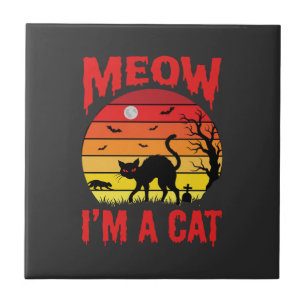 Halloween Miau Ich bin eine Katze Retro Sonnenunte Fliese
