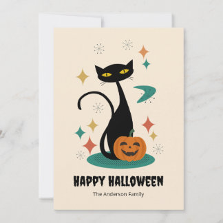 Halloween Mid Century Schwarze Katze Feiertagskarte