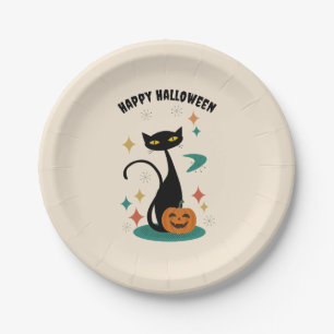 Halloween Mid Century Schwarze Katze Pappteller
