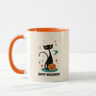 Halloween Mid Century Schwarze Katze Tasse