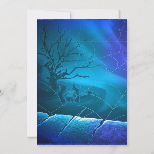 Halloween Midnight Blue Flat Einladung (Rückseite)