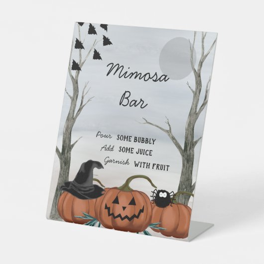 Halloween Mimosa Bar Sign, Halloween-Party Sockelschild (Vorderseite)