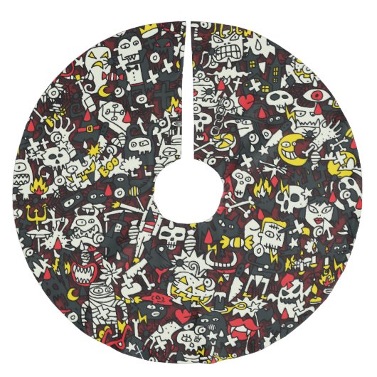 Halloween Mini Doodle Vintages Muster Polyester Weihnachtsbaumdecke (Vorderseite)
