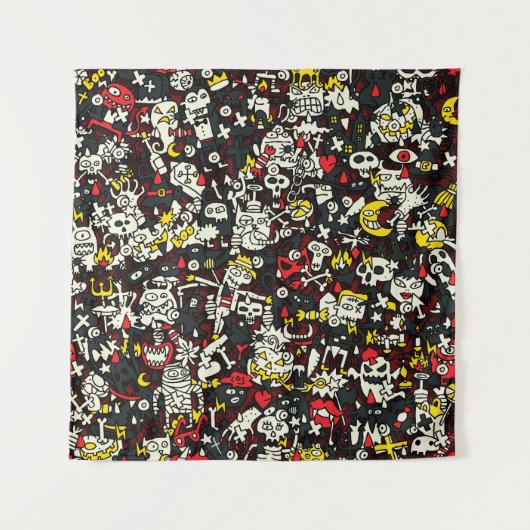 Halloween Mini Doodle Vintages Muster Wandteppich (Vorderseite)