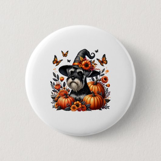 Halloween Miniature Schnauzer Dog Pumpkin Herbst F Button (Vorderseite)