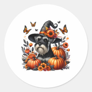 Halloween Miniature Schnauzer Dog Pumpkin Herbst F Runder Aufkleber