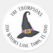 Halloween-Minimalistisch-Hexenhutte-Rücksendeadres Runder Aufkleber (Vorderseite)