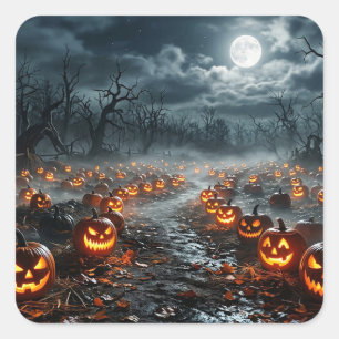 Halloween mit gruseligen Bäumen und Jack O Lantern Quadratischer Aufkleber