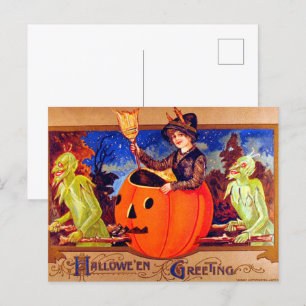Halloween mit Kobolden vintage Feiertagspostkarte