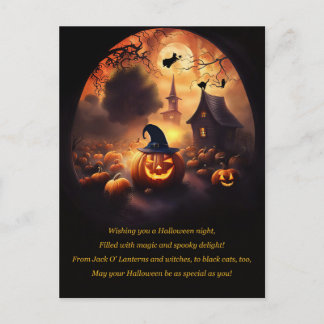 Halloween mit Kürbislaterne Hexe Niedlich Feiertagspostkarte