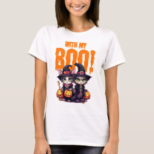 Halloween mit meinem Boo Cat Couple mit Pumpkin T-Shirt