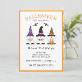 Halloween mit meinen Gnomen Lila Orange Einladung (Stehend Vorderseite)
