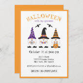 Halloween mit meinen Gnomen Lila Orange Einladung (Vorne/Hinten)