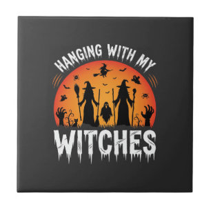 Halloween mit meinen Hexen hängend Vintage Mond Fliese