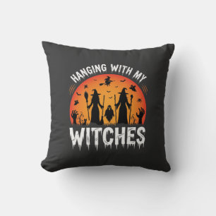 Halloween mit meinen Hexen hängend Vintage Mond Kissen