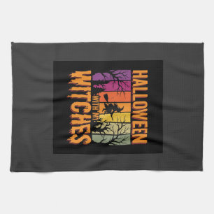 Halloween mit meinen Hexen Retro-Sonnenuntergang Geschirrtuch