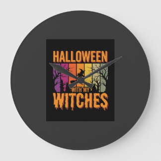 Halloween mit meinen Hexen Retro-Sonnenuntergang Große Wanduhr