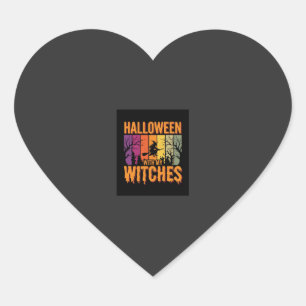 Halloween mit meinen Hexen Retro-Sonnenuntergang Herz-Aufkleber