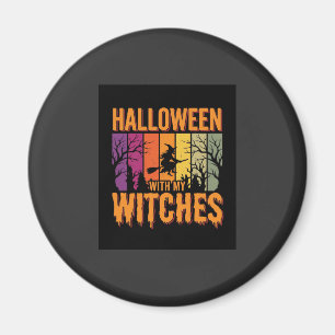 Halloween Mit Meinen Hexen Retro-Sonnenuntergang Magnet