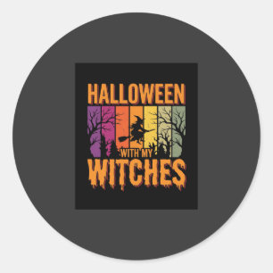 Halloween mit meinen Hexen Retro-Sonnenuntergang Runder Aufkleber