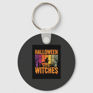 Halloween Mit Meinen Hexen Retro-Sonnenuntergang Schlüsselanhänger