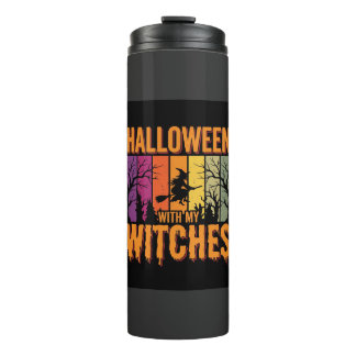 Halloween Mit Meinen Hexen Retro-Sonnenuntergang Thermosbecher
