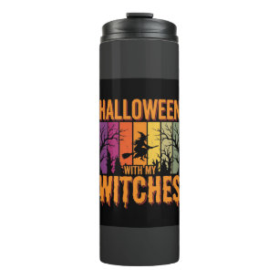 Halloween Mit Meinen Hexen Retro-Sonnenuntergang Thermosbecher